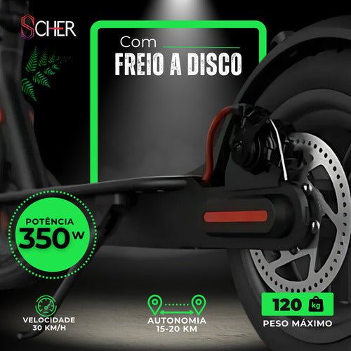 Patinete Elétrico Scooter Scher Street 30km/h Dobrável Veloz Preto