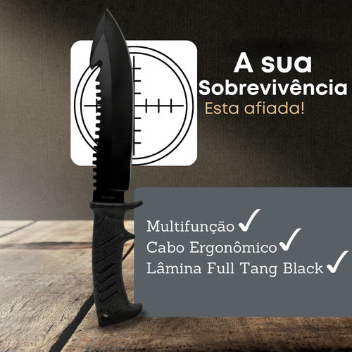 Faca Militar Tática Com Bainha Abs Rígido Rambo Super Afiada Preto