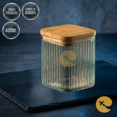 POTE QUADRADO CANELADO TAMPA DE BAMBU 400ML