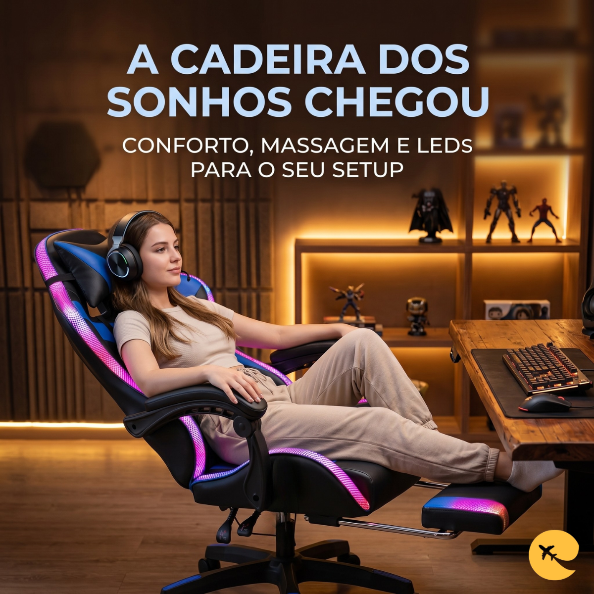 CADEIRA GAMER RGB/MASSAGEM Cobra AZUL