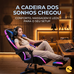 CADEIRA GAMER RGB/MASSAGEM Cobra AZUL