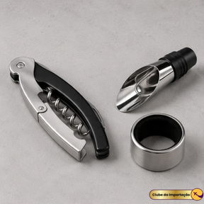 KIT PARA VINHO 3 PÇS GARRAFA PRETA
