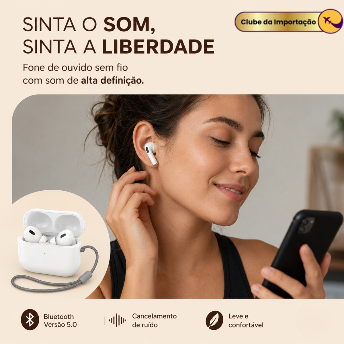 FONE DE OUVIDO SEM FIO TWS