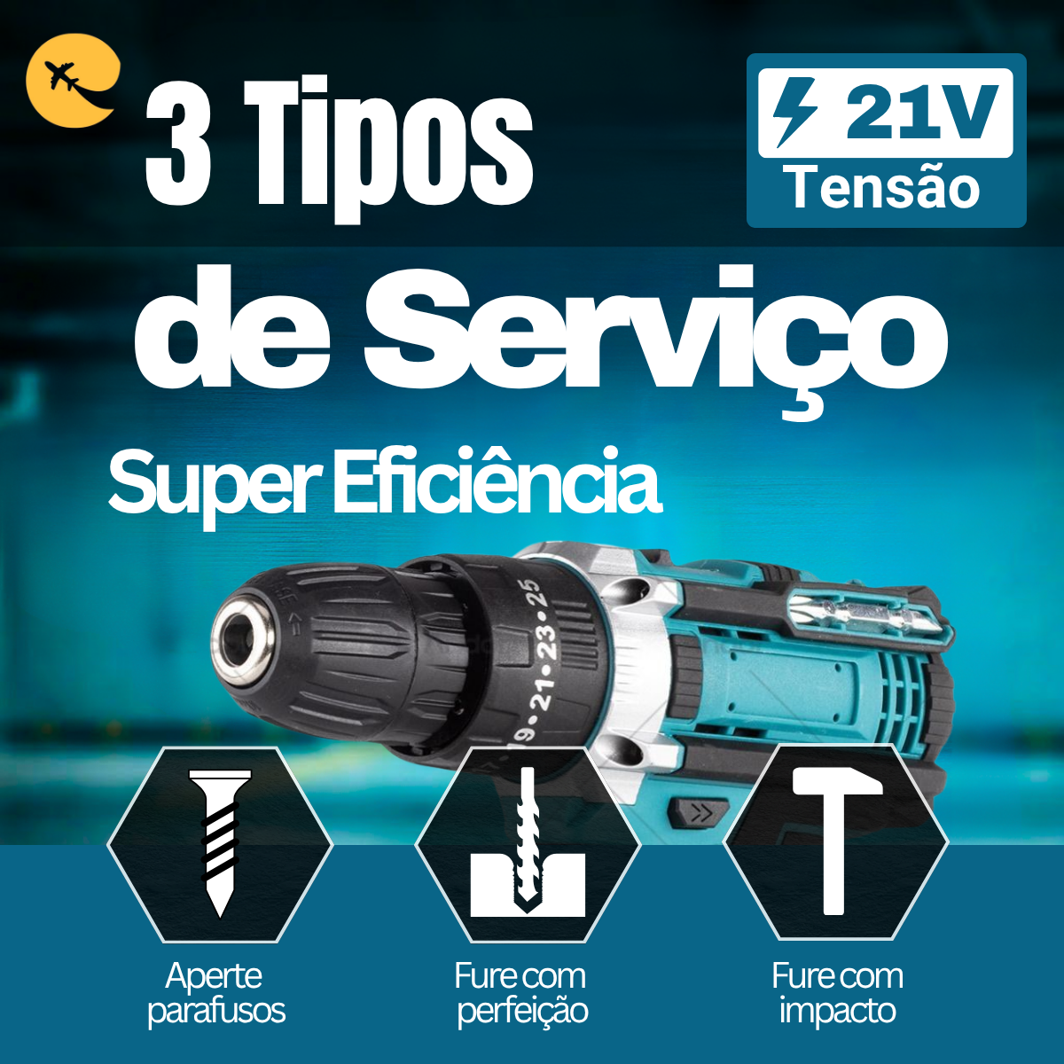 Super Parafusadeira Furadeira De Impacto Sem Fio Potente 21v