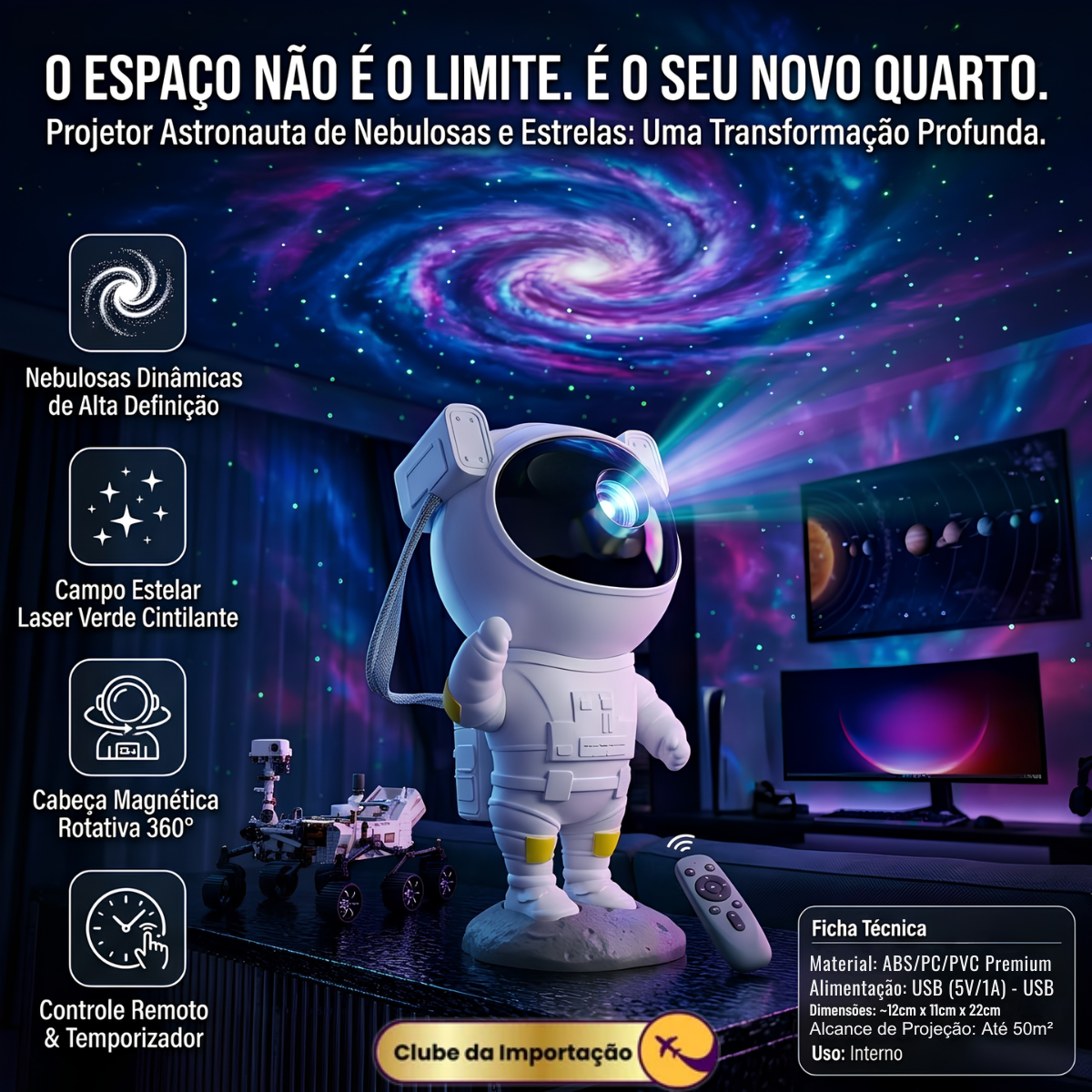 LAMPADA DE PROJEÇAO ASTRONAUTA
