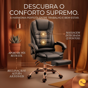 Cadeira de Escritório Executiva Ergonômica com Massagem e Apoio para Pés Retrátil