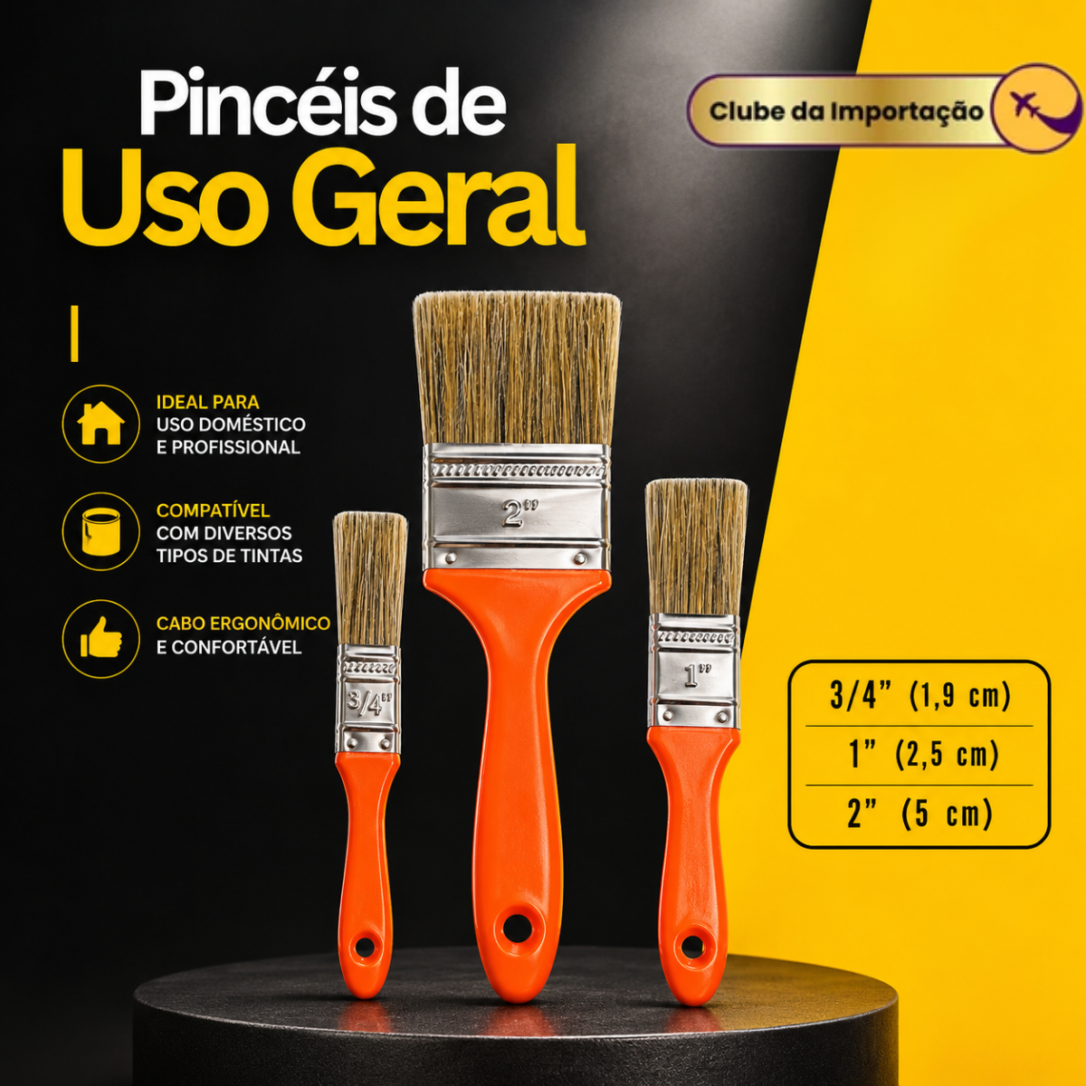 Kit 3 Trincha Pincel P/ Pintura Profissional Vários Tamanhos