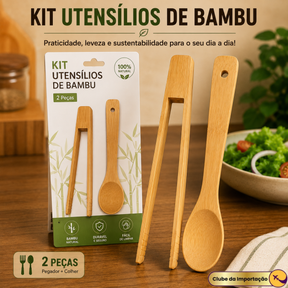 CONJUNTO DE UTENSILIOS EM BAMBU PEGADOR E COLHER