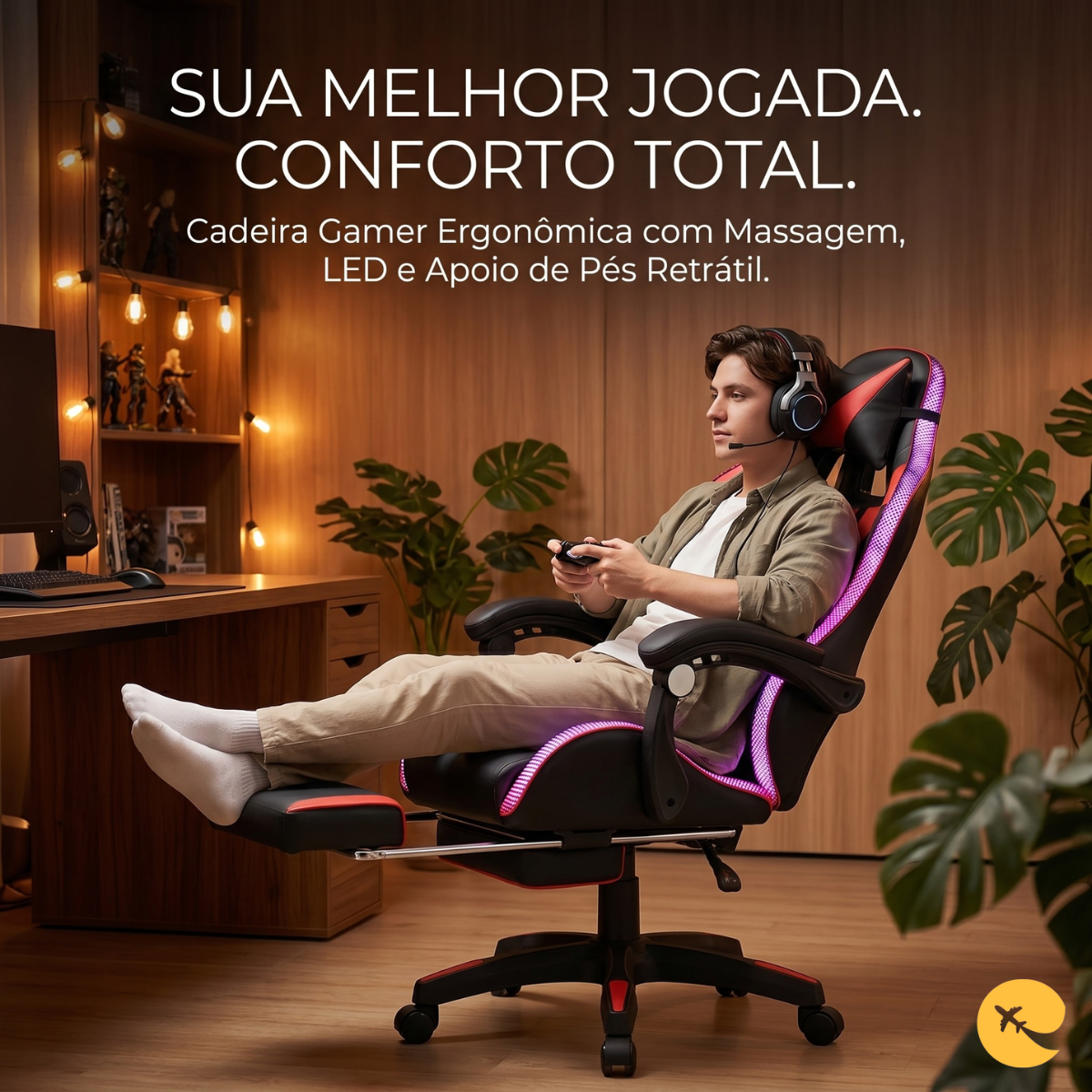 CADEIRA GAMER RGB/MASSAGEM Cobra VERMELHA