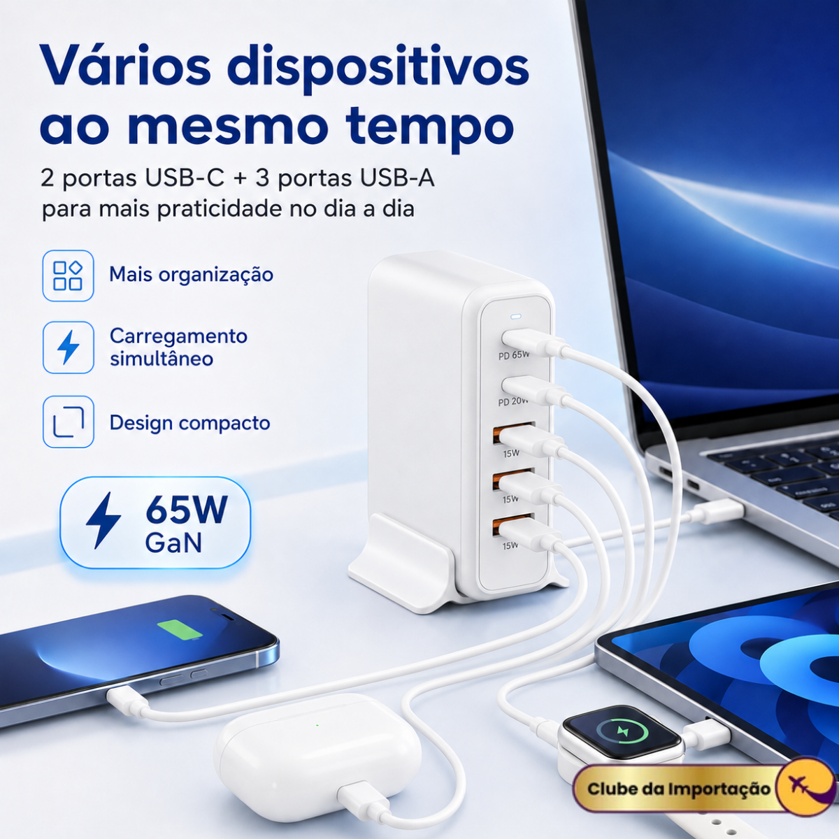 Fonte Estação De Carga Para Macbook E Notebook Galaxy Book Branco