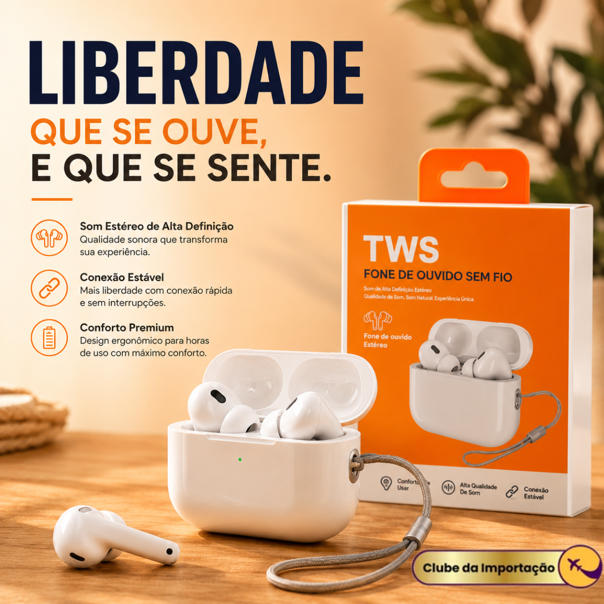 FONE DE OUVIDO SEM FIO TWS