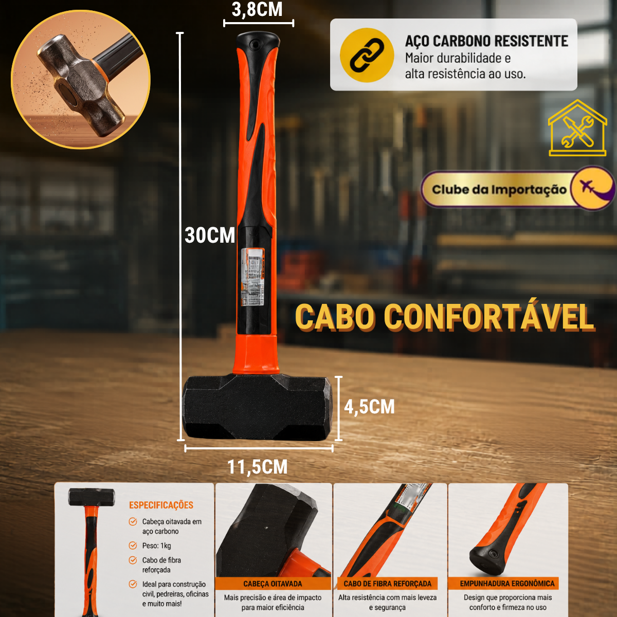 Marreta Oitavada Cabo em Fibra 2LB