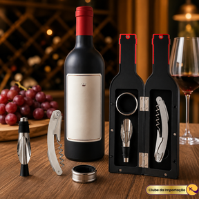KIT PARA VINHO 3 PÇS GARRAFA PRETA