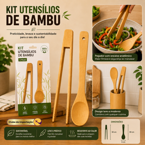 CONJUNTO DE UTENSILIOS EM BAMBU PEGADOR E COLHER