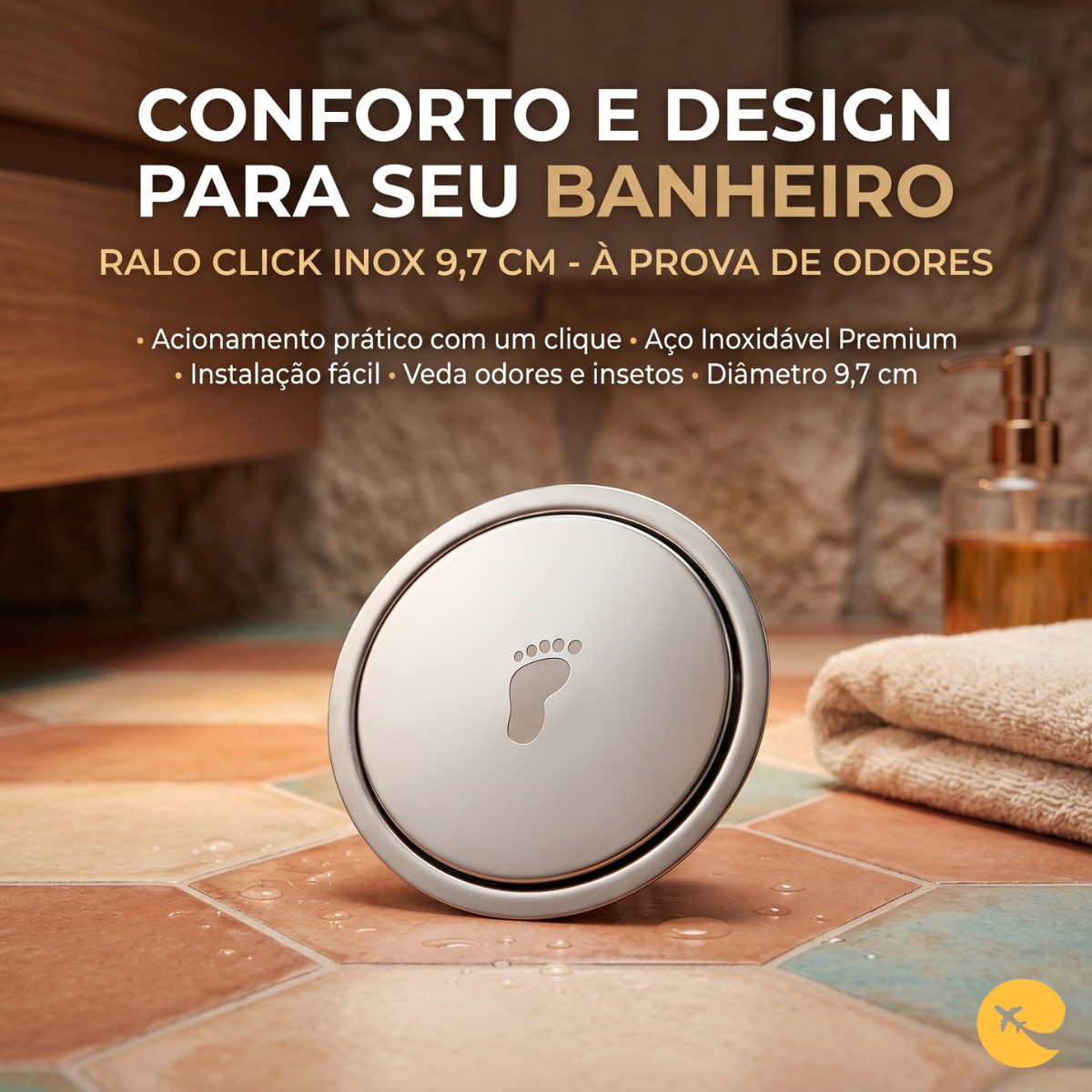 RALO DE BANHEIRO INOX 9,7 CM DE CLICK Redondo
