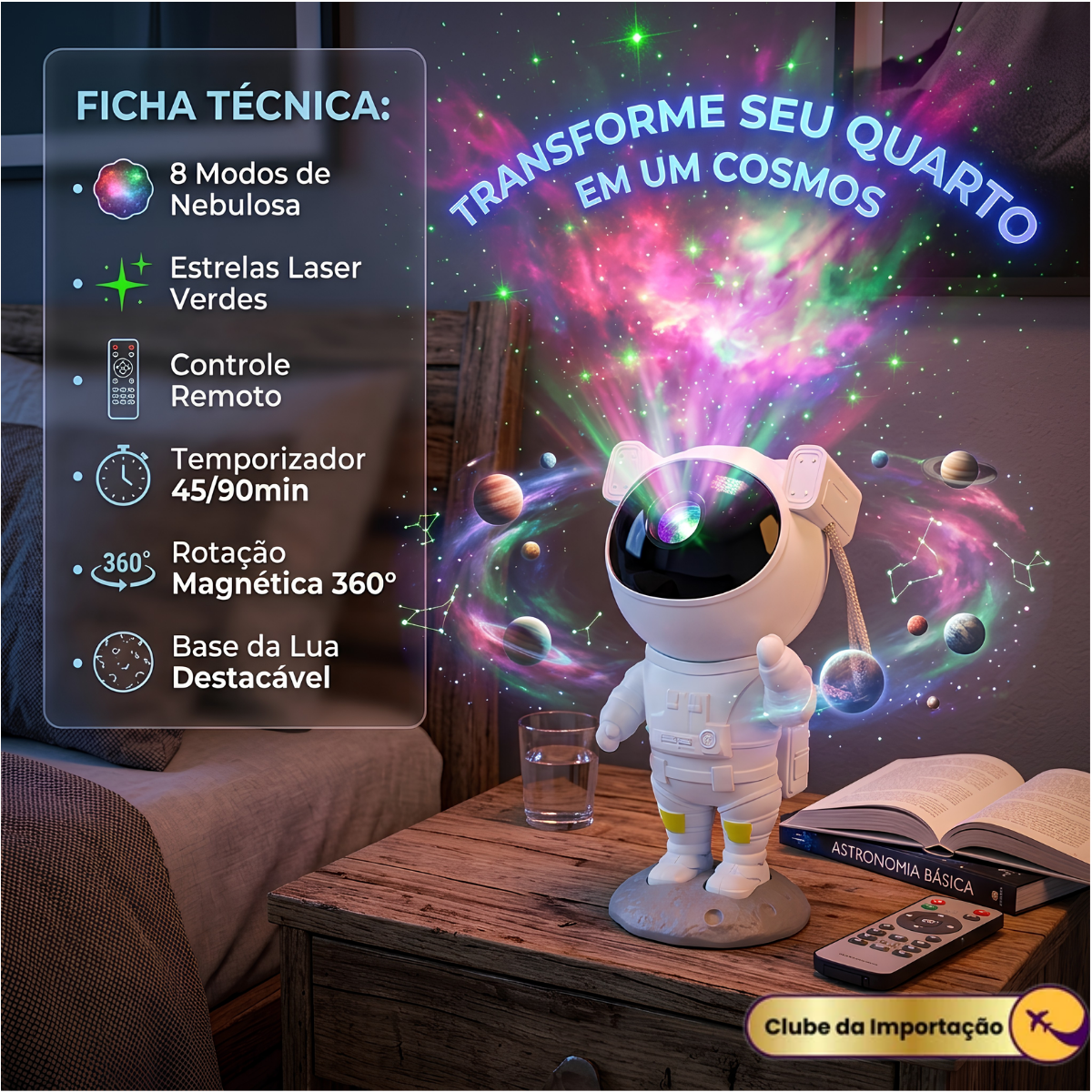 LAMPADA DE PROJEÇAO ASTRONAUTA