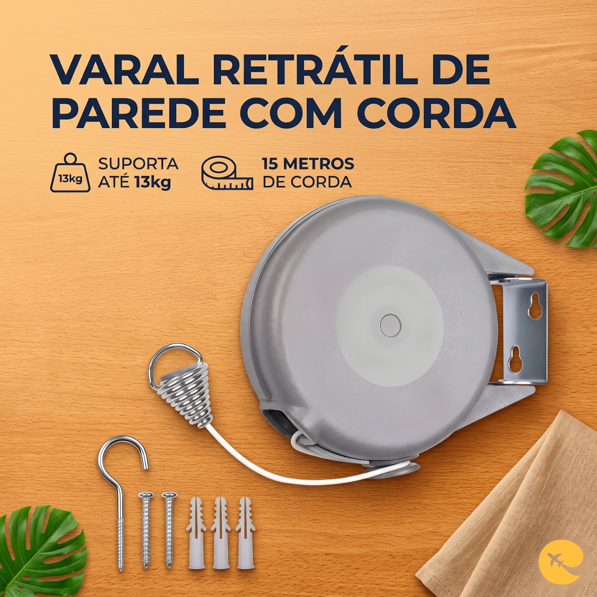 VARAL RETRATIL DE PAREDE COM CORDA