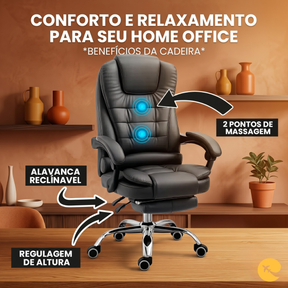Cadeira de Escritório Executiva Ergonômica com Massagem e Apoio para Pés Retrátil