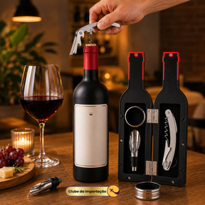KIT PARA VINHO 3 PÇS GARRAFA PRETA