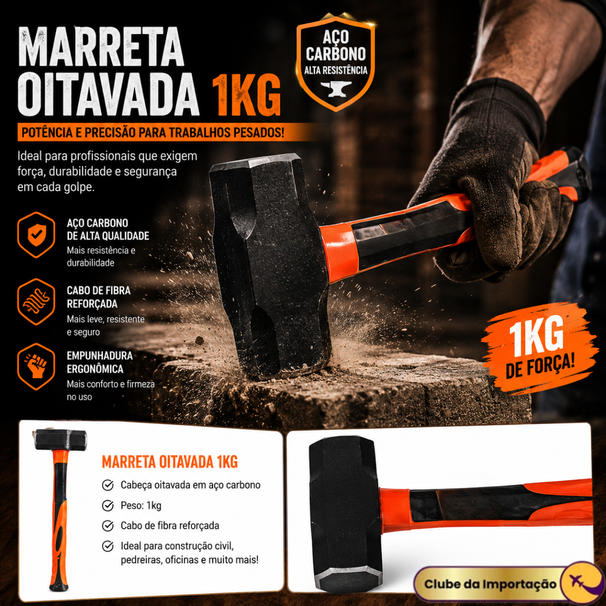 Marreta Oitavada Cabo em Fibra 2LB