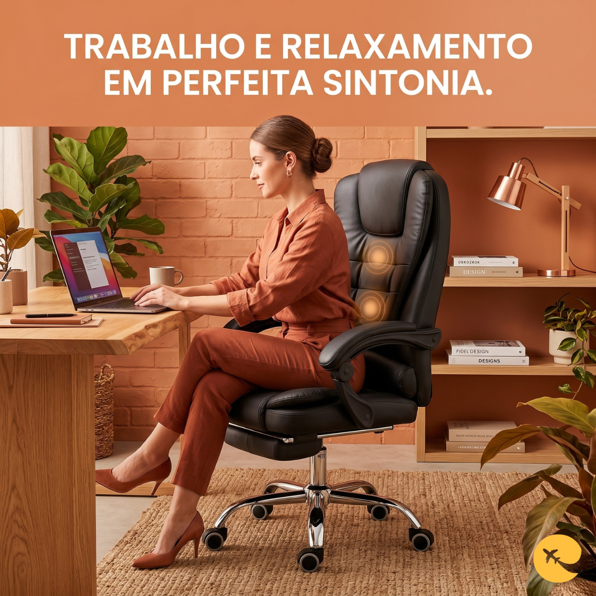 Cadeira de Escritório Executiva Ergonômica com Massagem e Apoio para Pés Retrátil