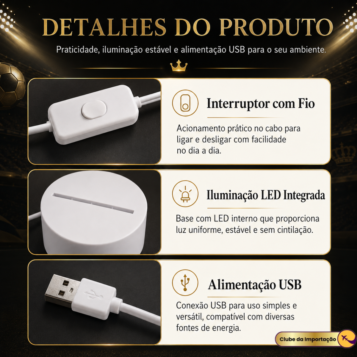 LUMINARIA LED BOLA DE FUTEBOL COM COROA