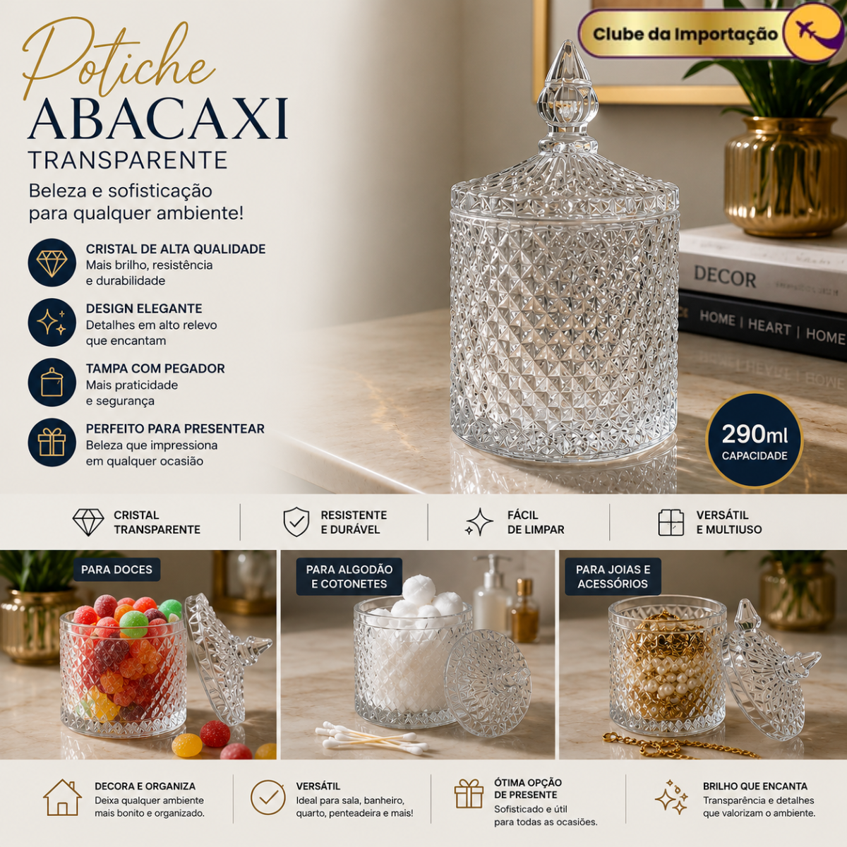 Potiche Abacaxi Vidro 290ml