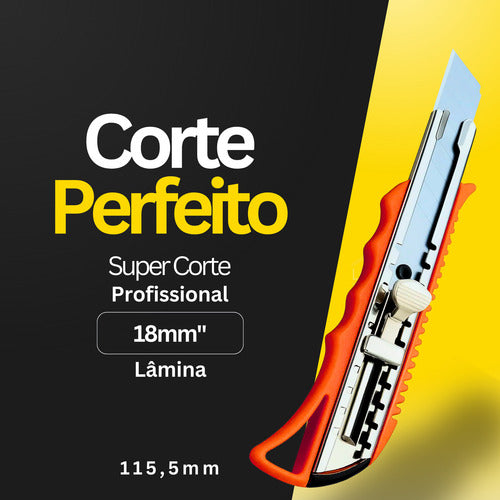 Estilete De Metal Largo Profissional 18mm Trava De Segurança