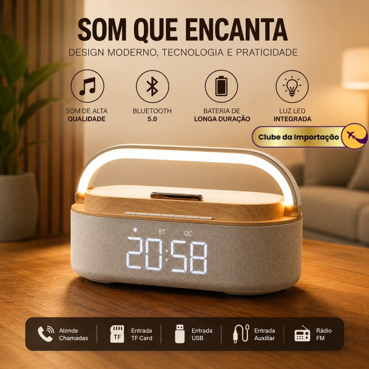 CAIXA DE SOM COM ALARME E RELOGIO
