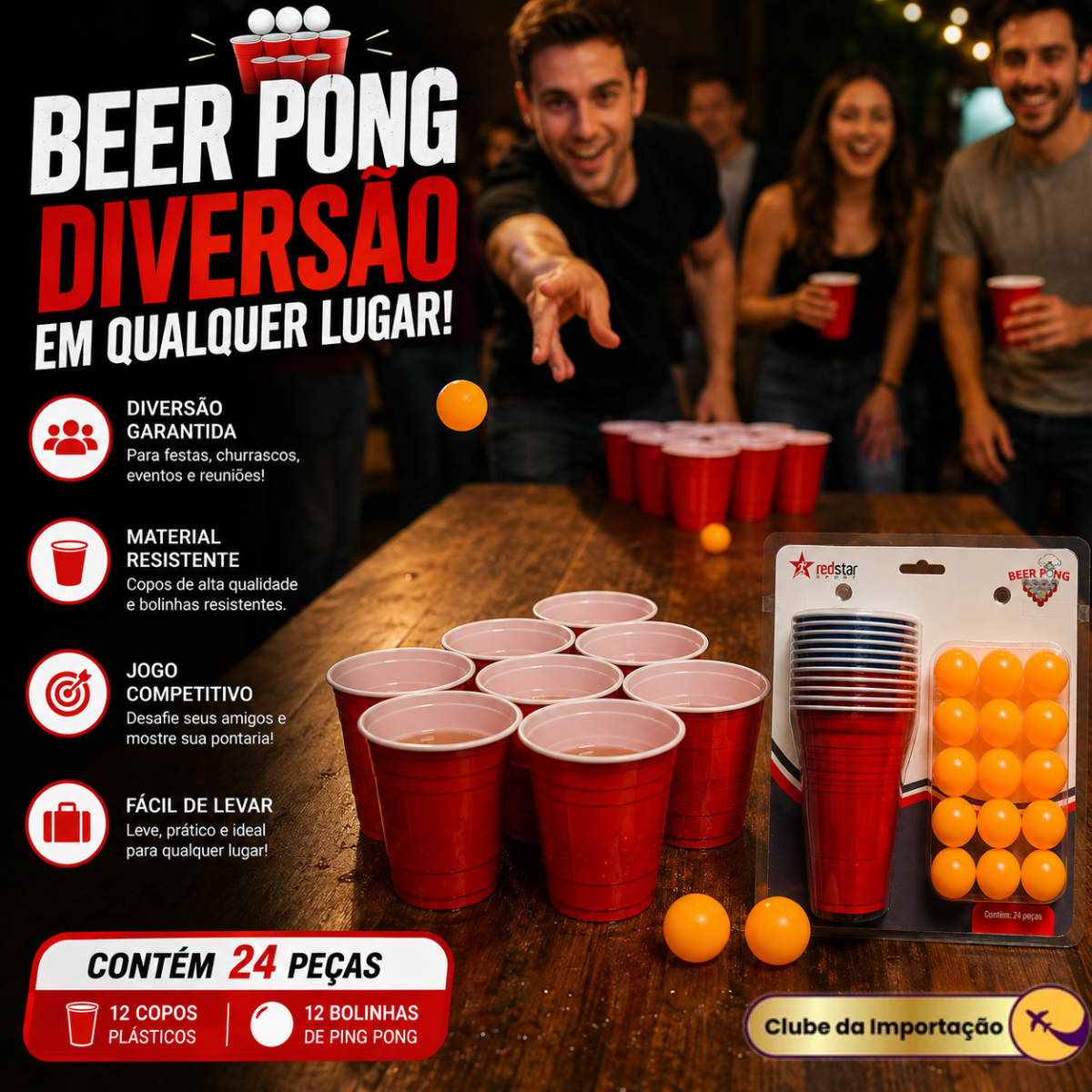 Jogo Beer Pong 24 Peças