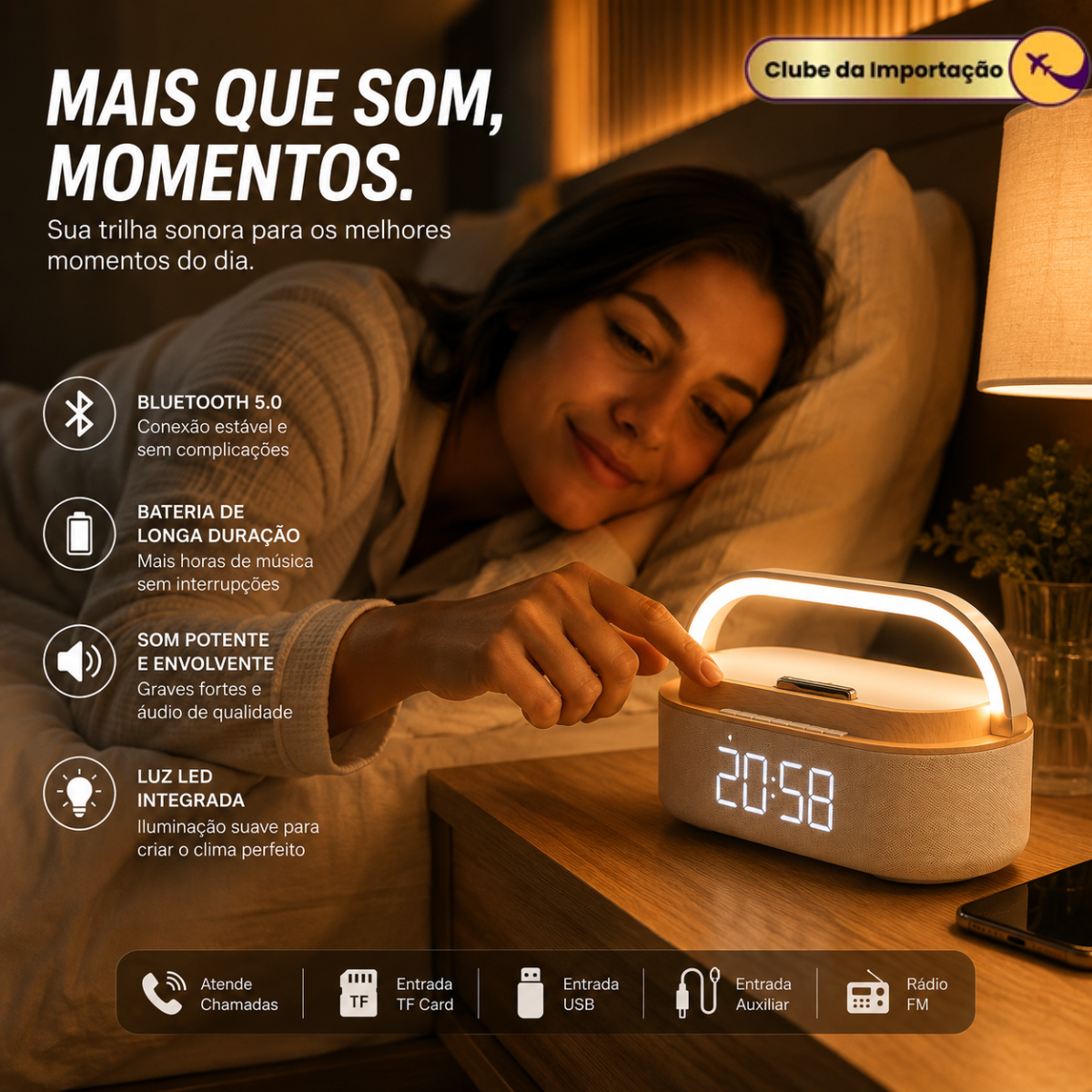 CAIXA DE SOM COM ALARME E RELOGIO
