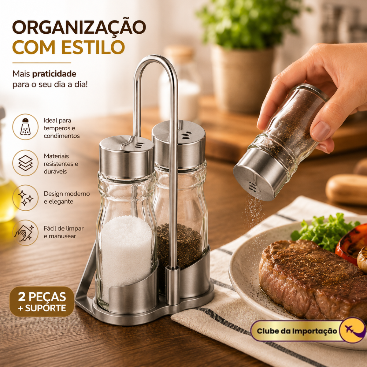 Galheteiro 2Pçs De Plastico E Vidro