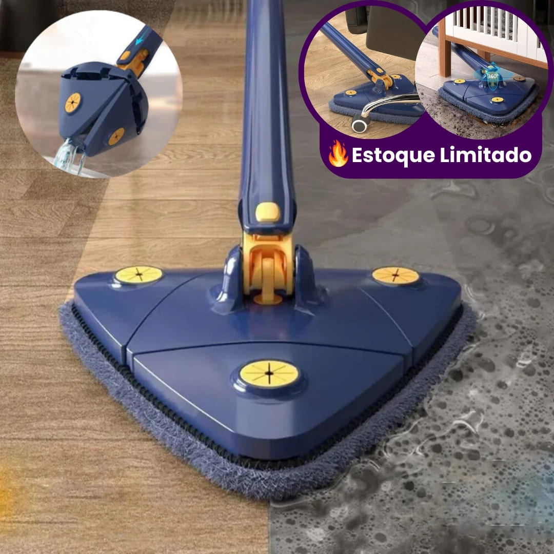 Mop De Limpeza Triângulo Ajustável Giratório 360° Esfregão Premium