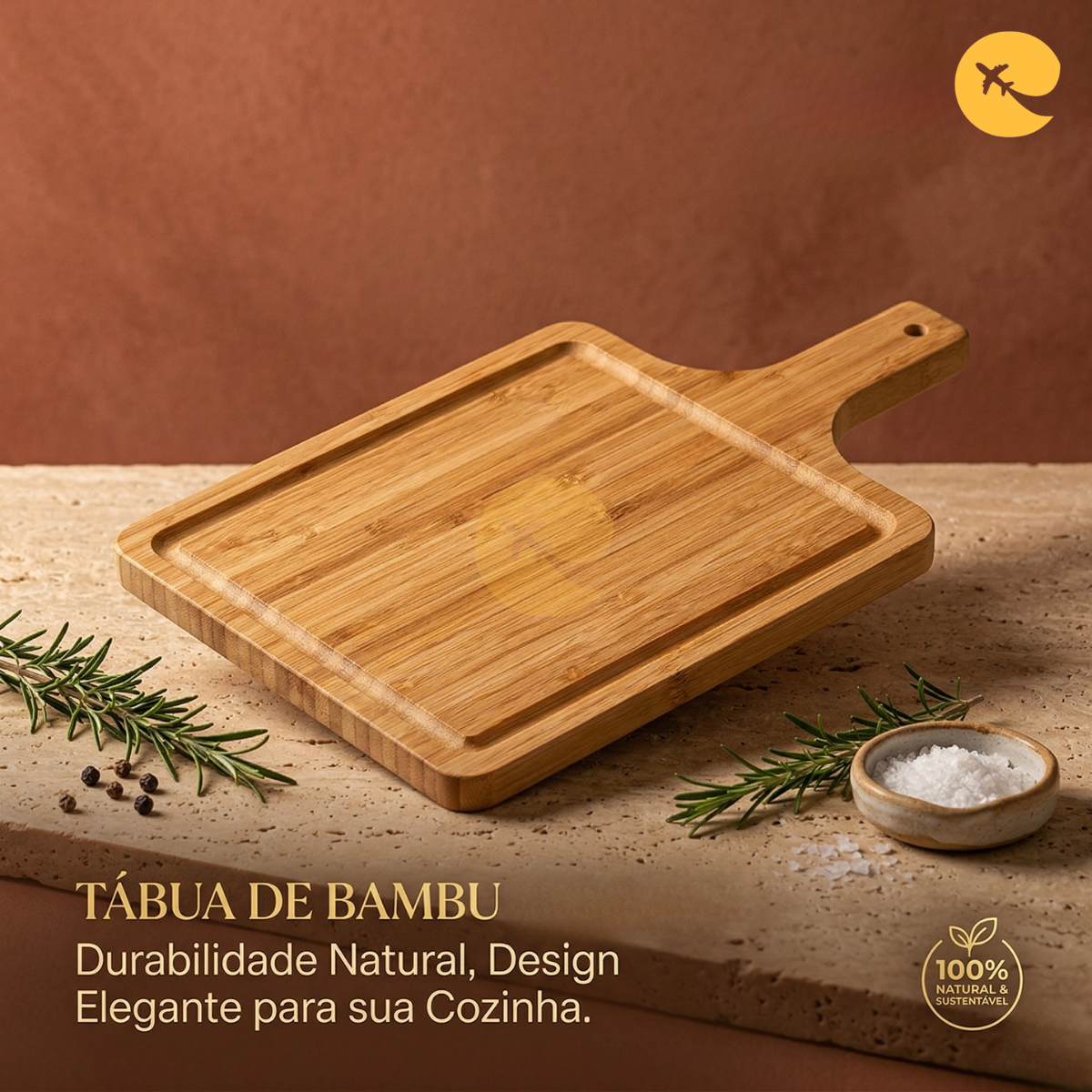 Tábua de Corte de Bambu com Cabo (Tipo Bandeja)
