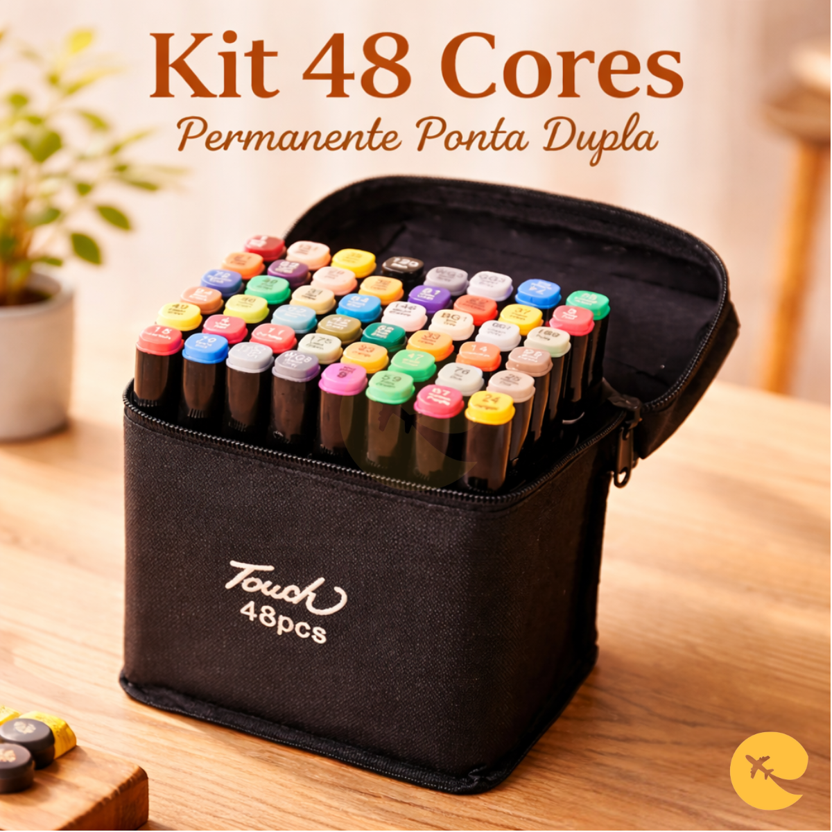 Kit de Canetas Marcador Permanente Ponta Dupla - 48 Cores Vibrantes