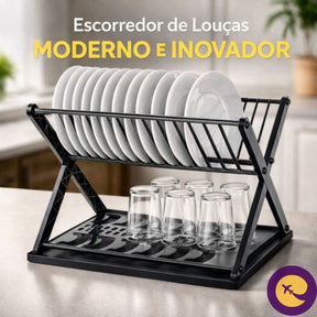 Escorredor Louça 2 Andares Preto  Organizador  Pratos Copos Preto
