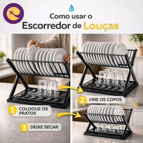 Escorredor Louça 2 Andares Preto  Organizador  Pratos Copos Preto