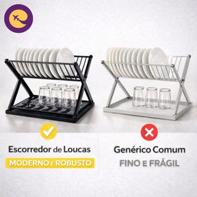 Escorredor Louça 2 Andares Preto  Organizador  Pratos Copos Preto