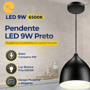 PENDENTE PRETO LED 9W