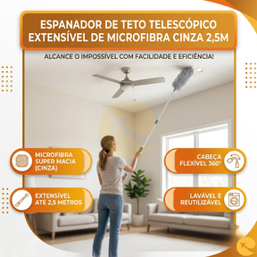 Espanador De Teto Telescópico Extensível De Microfibra Cinza