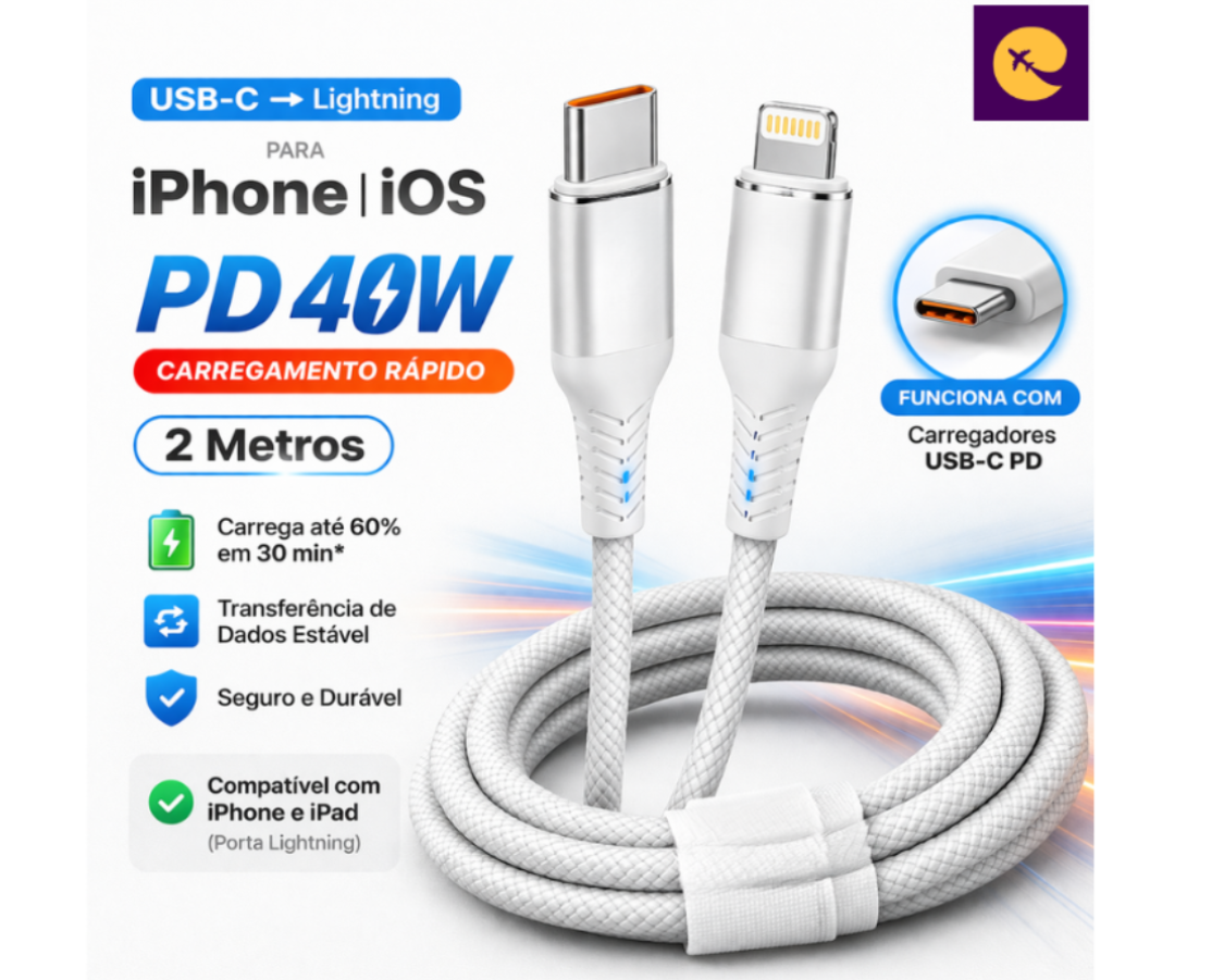 CABO PD 40W CARREGAMENTO RAPIDO 2M
