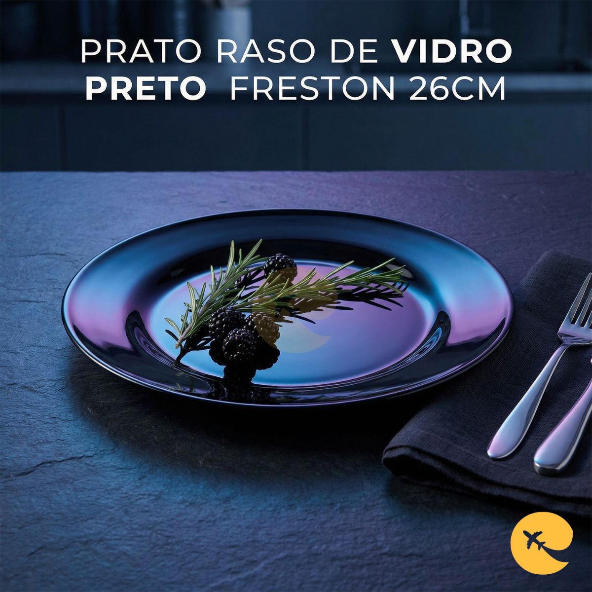 PRATO RASO DE VIDRO PRETO FRESTON 26CM