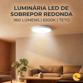 Luminaria 12W  Sobrepor Redondo 6500K