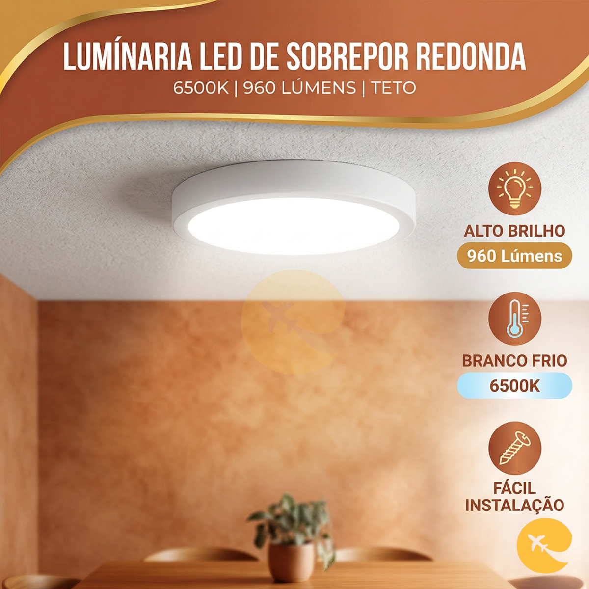 Luminaria 12W  Sobrepor Redondo 6500K
