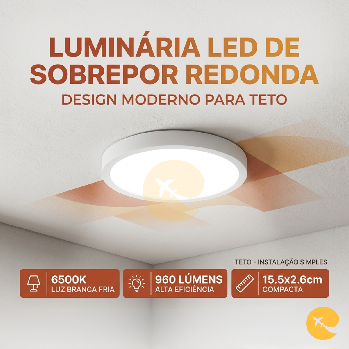 Luminaria 12W  Sobrepor Redondo 6500K