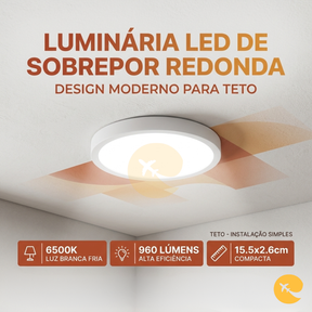 Luminaria 12W  Sobrepor Redondo 6500K