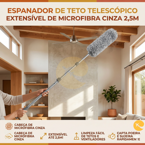 Espanador De Teto Telescópico Extensível De Microfibra Cinza