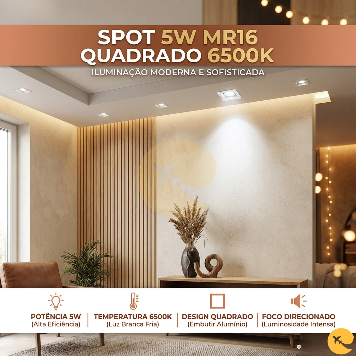 Spot 5w Mr16 Quadrado 6500k