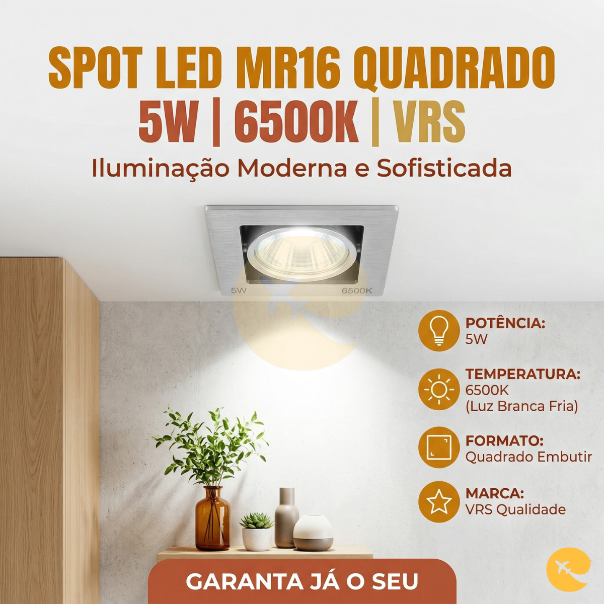 Spot 5w Mr16 Quadrado 6500k