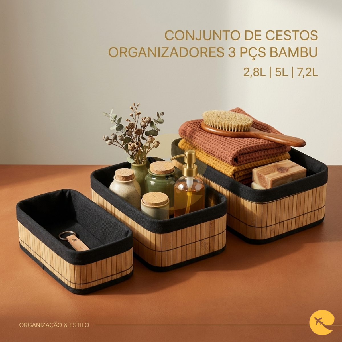 CONJUNTO DE CESTOS ORGANIZADORES 3 PÇS BAMBU